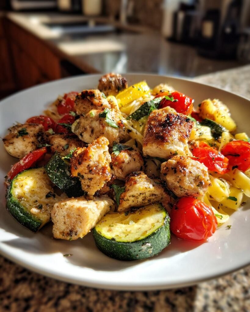 Lemon chicken pasta primavera (fresh seasonal dish)