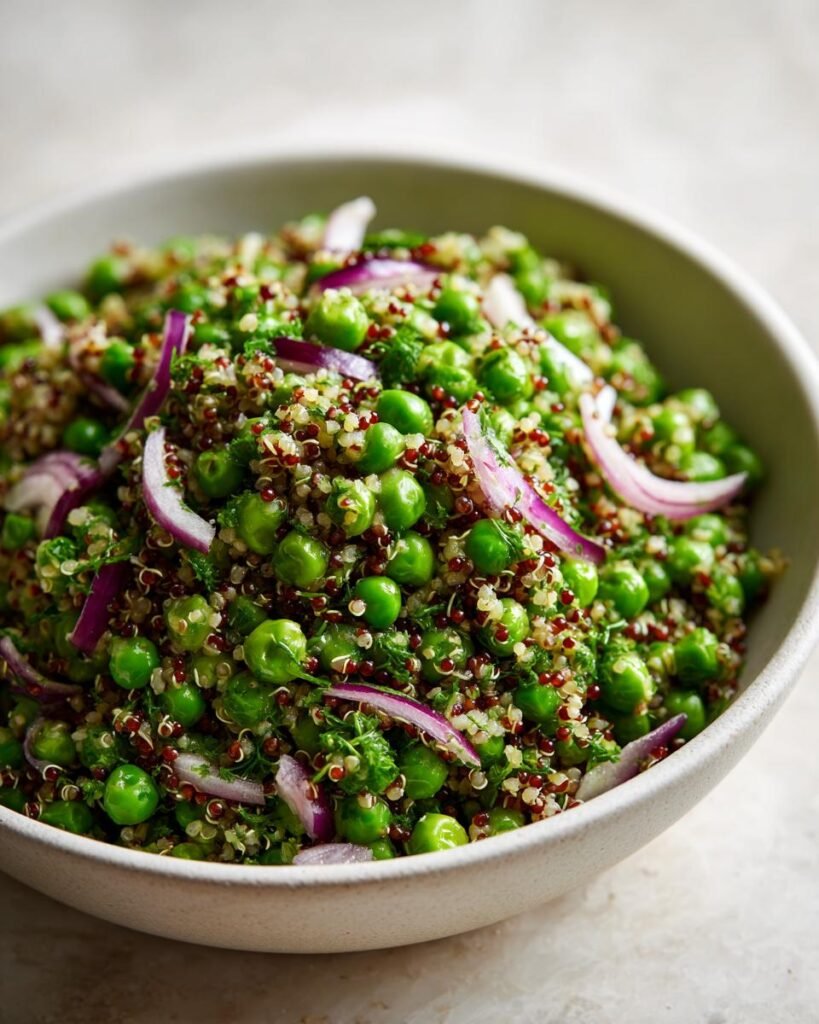 Pea salad with crunchy grains (healthy trend)