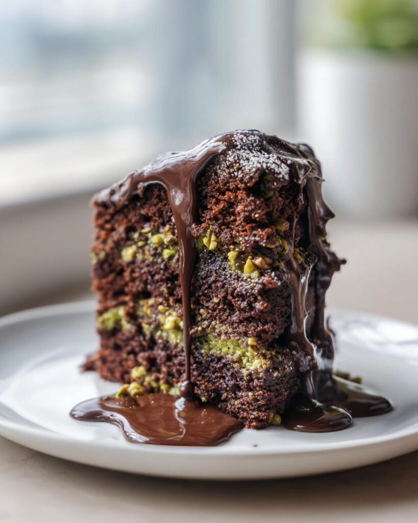 Pistachio chocolate cake (viral dessert trend)