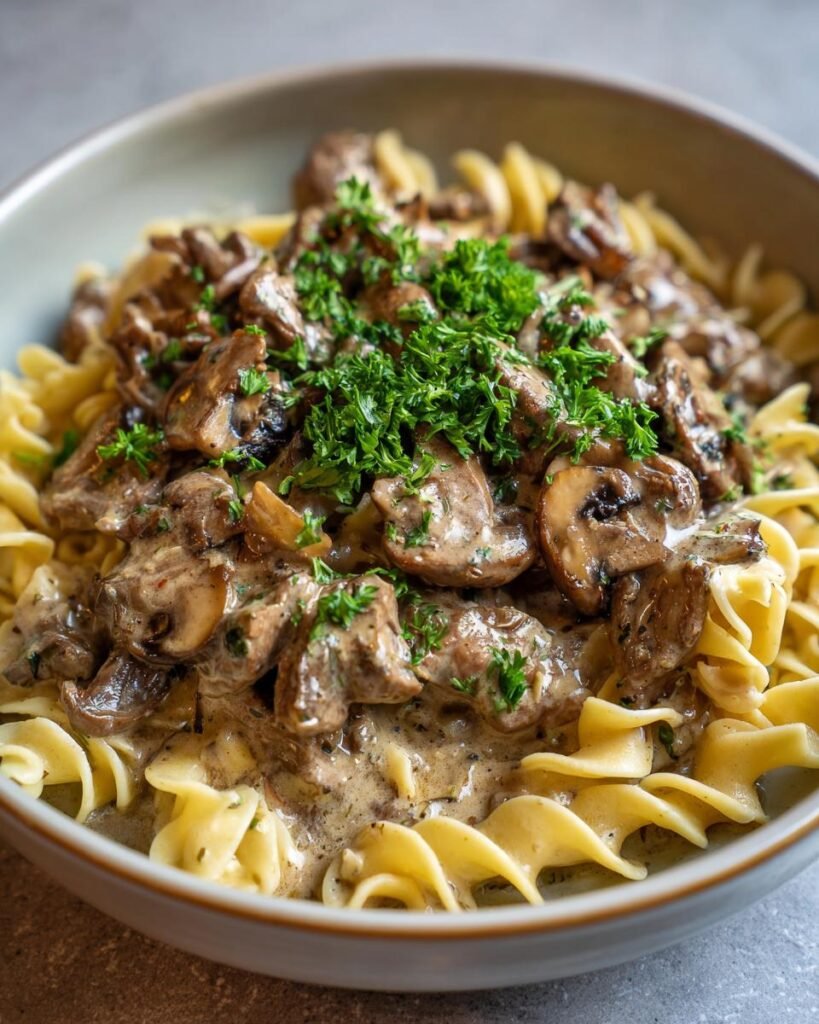 Rundvleesstroganoff met eiernoedels