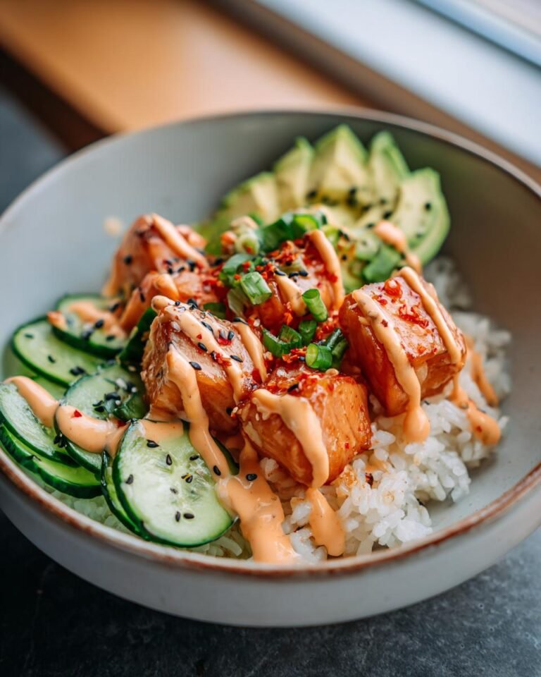 Salmon rice bowl with spicy mayo