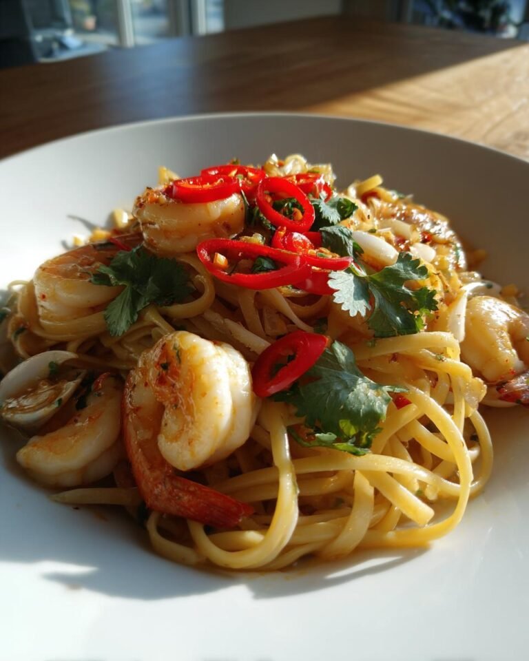 Tom yum seafood pasta (Asian fusion)