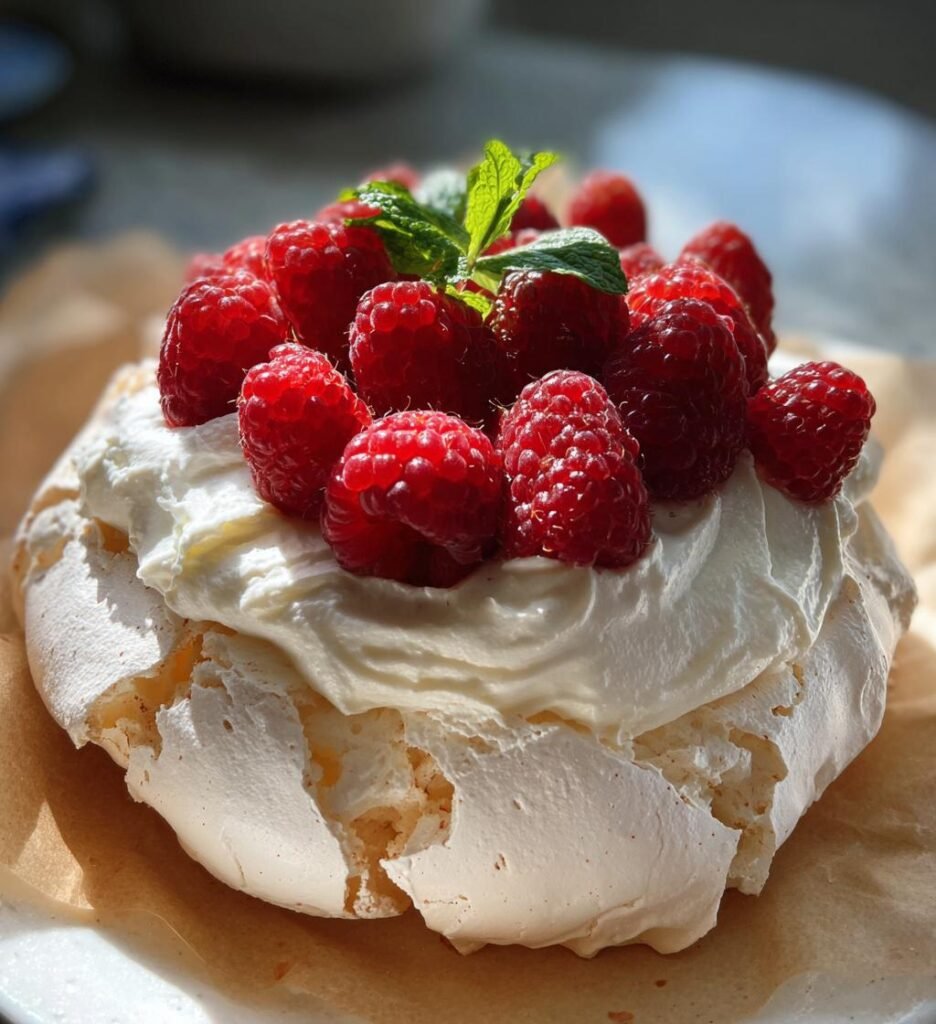 Frambozen Pavlova Klassiek (juli versie)