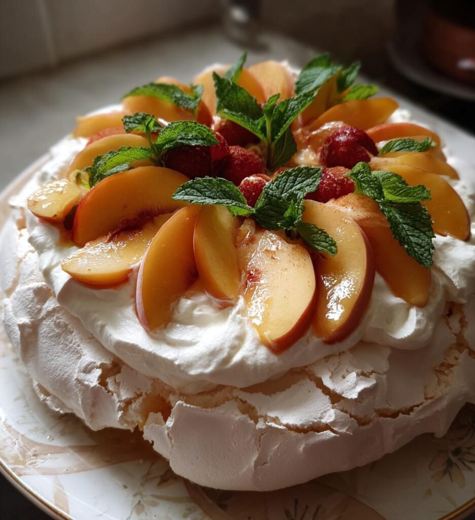 Perzik Pavlova (juli versie)